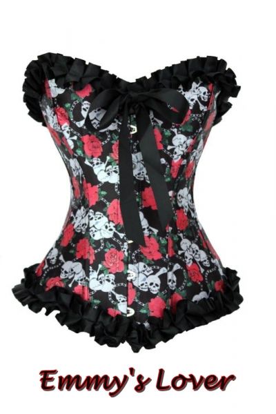 Corset c/ flores e caveiras